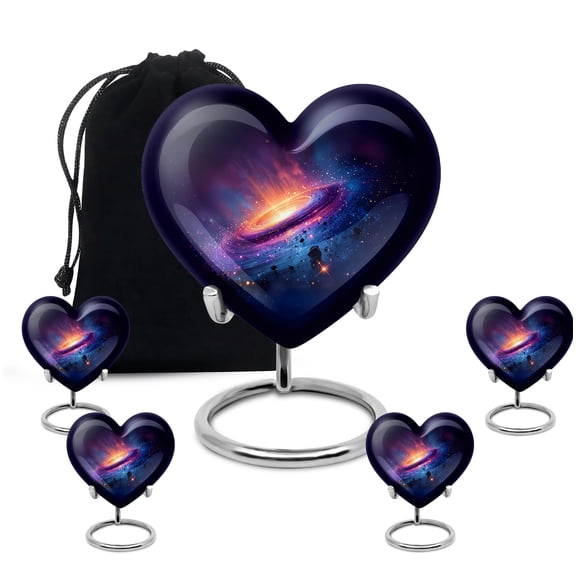 Yatskia Twilight Star Galaxy Decorative Large Memorial Urns for Human Ashes Adult Brother and Sister, Little Keepsake Urn for Adult Ash, (Heart 8 Inch and 3 Inch)
