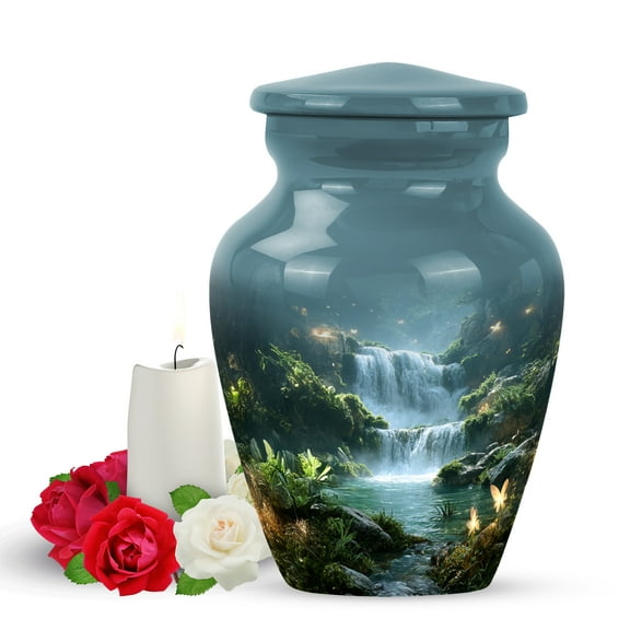 Yatskia Waterfall with Butterflies Little Cremation Keepsake Urns for Human Ashes Adult Male and Female, Mini Memorial Burial Urn for Ashes Adult , (Classic Pack of 1, 3 Inch)