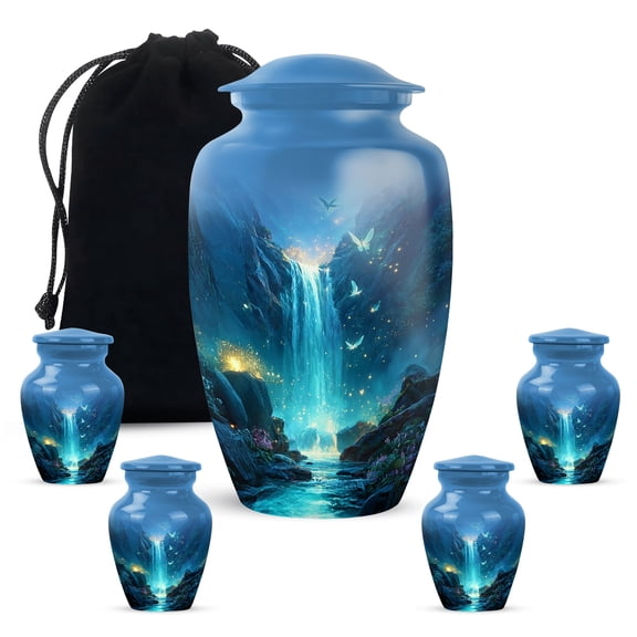 Yatskia Waterfall with Butterflies Little Funeral Keepsake Urns for Human Ashes Adult Mom and Dad, Decorative Large Cremation Urn for Adult Ash, (Classic 10 Inch and 3 Inch)