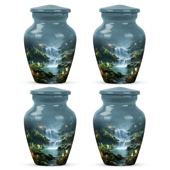 Yatskia Waterfall with Butterflies Mini Memorial Keepsake Urns for Human Ashes Adult Mother and Father, Small Funeral Keepsake Urn for Ashes Adult Dad, (Classic Pack of 4, 3 Inch)