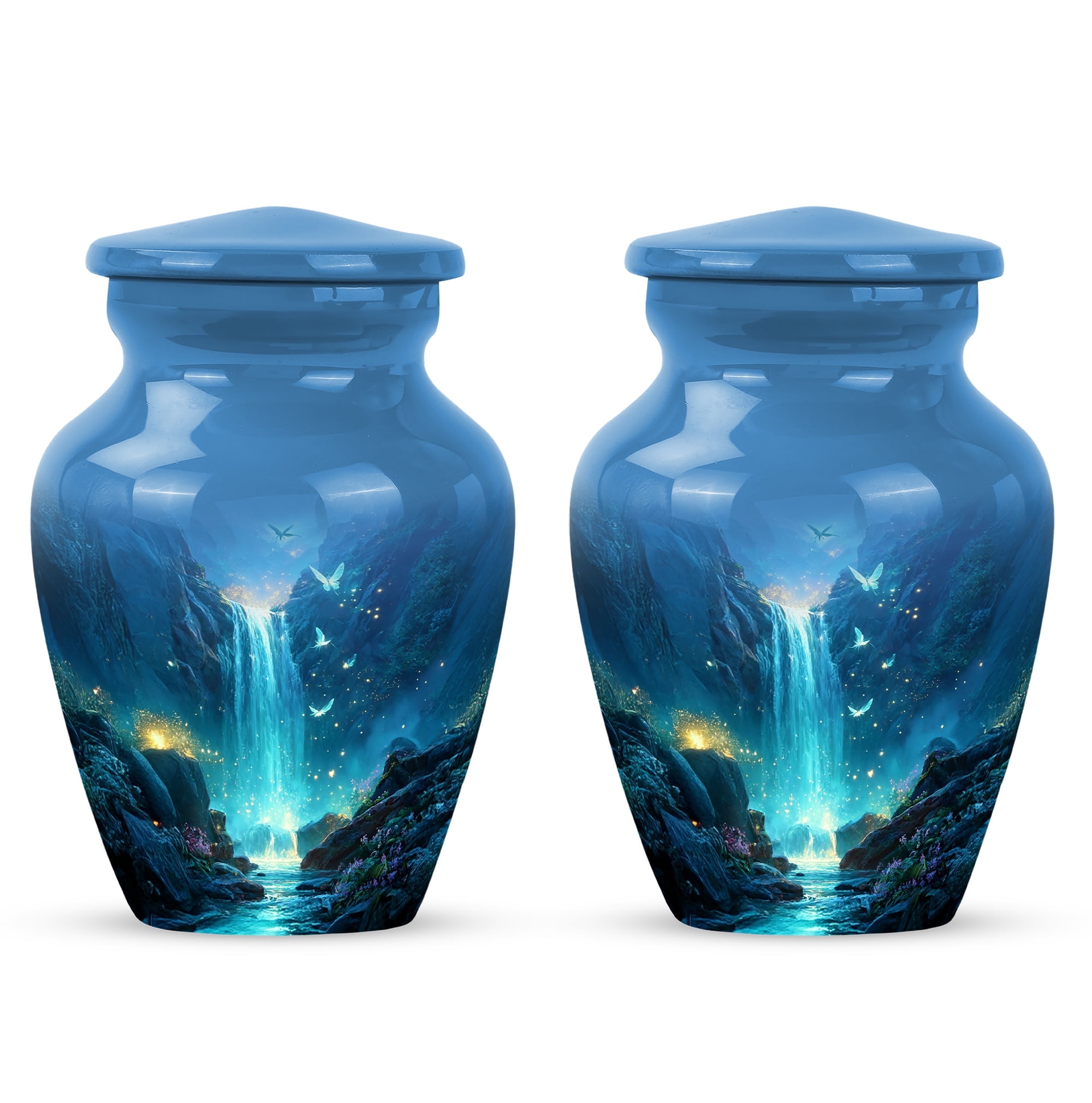 Yatskia Waterfall with Butterflies Small Urns for Human Ashes Keepsake Adult Brother and Sister, Little Funeral Keepsake Urn for Ashes Adult Male, (Classic Pack of 2, 3 Inch)
