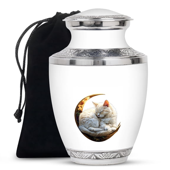 Yatskia White Cat Decorative Memorial Urns for Human Ashes Adult Brother and Sister, Large Funeral Burial Urn for Adult Ash, (Tasty Large, 10 Inch)