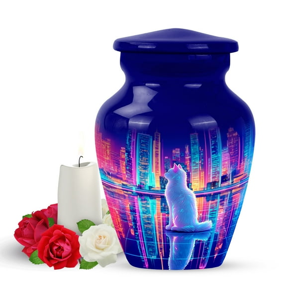 Yatskia White Cat Little Memorial Keepsake Urns for Human Ashes Adult Brother and Sister, Small Funeral Burial Urn for Ashes Adult Male, (Classic Pack of 1, 3 Inch)