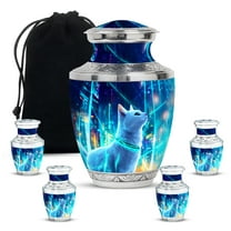 Yatskia White Cat Mini Cremation Urns for Human Ashes Adult Male and Female, Large Cremation Urn for Ashes Adult Dad, (Tasty 10 Inch and 3 Inch)