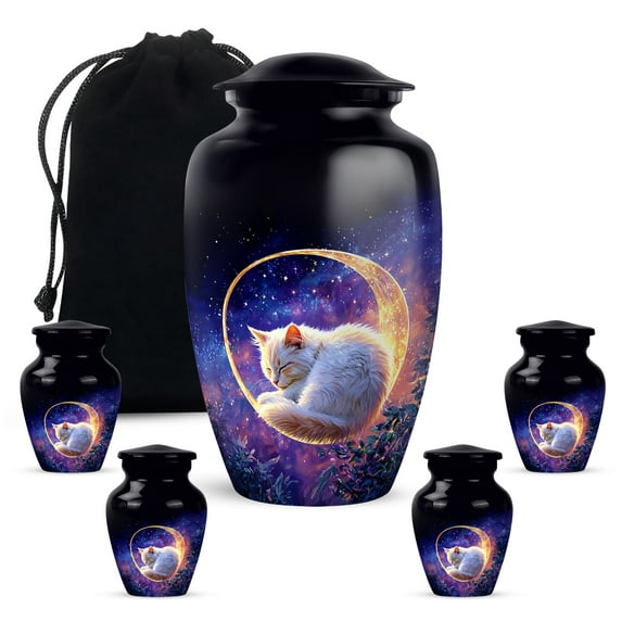 Yatskia White Cat Mini Memorial Keepsake Urn for Ashes Adult Male, Funeral Urns for Human Ash Adult Mother and Father, Large Cremation Burial Urn for Ash for Women, (Classic 10 Inch and 3 Inch)