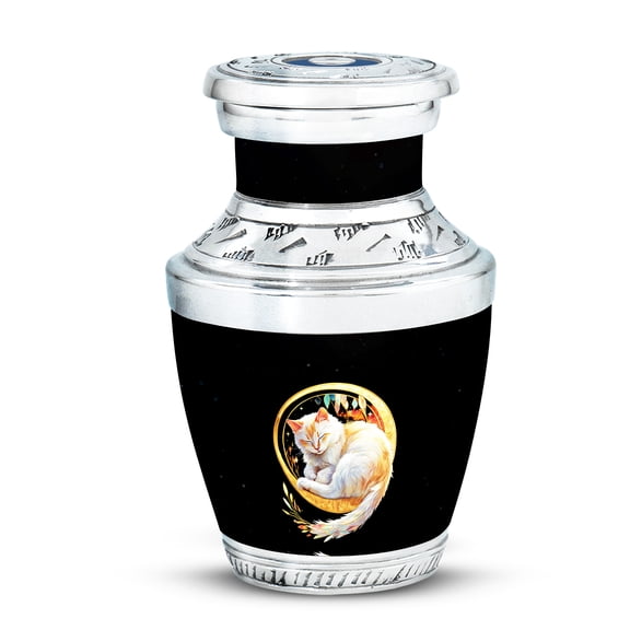 Yatskia White Cat Small Cremation Urns for Human Ashes Adult Man, Mini Funeral Urn for Ashes for Women, (Tasty Pack of 1, 3 Inch)