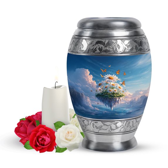 Yatskia White Daisy Butterfly Urn for Ashes Adult Male, Little Cremation Burial Urns for Human Ashes Adult Female, Mini Memorial Urns for Human Ash, (Monar Pack of 1, 3 Inch)