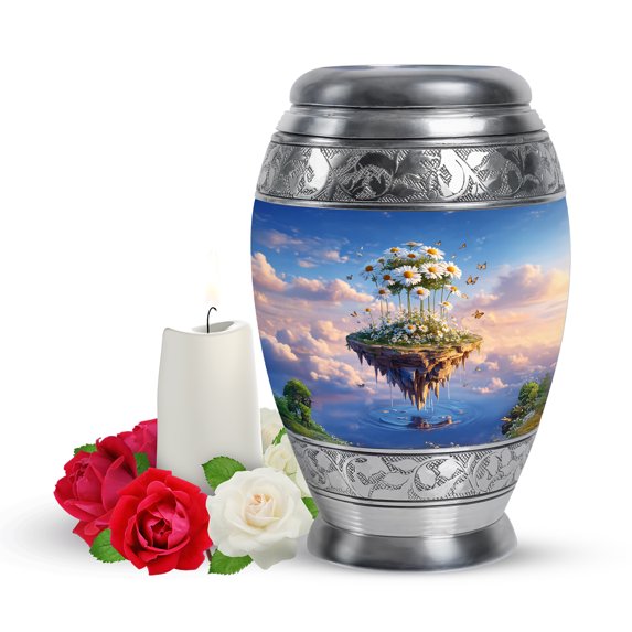 Yatskia White Daisy Urn for Ashes for Women, Memorial Keepsake Urns for Human Ashes Adult Man, Mini Cremation Urns for Adult Ash, (Monar Pack of 1, 3 Inch)