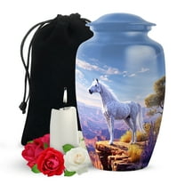 Yatskia White Horse at Mountain Decorative Funeral Urn for Ashes Adult Mother and Father, Large Memorial Urns for Human Ashes Adult, (Classic Large, 10 Inch)