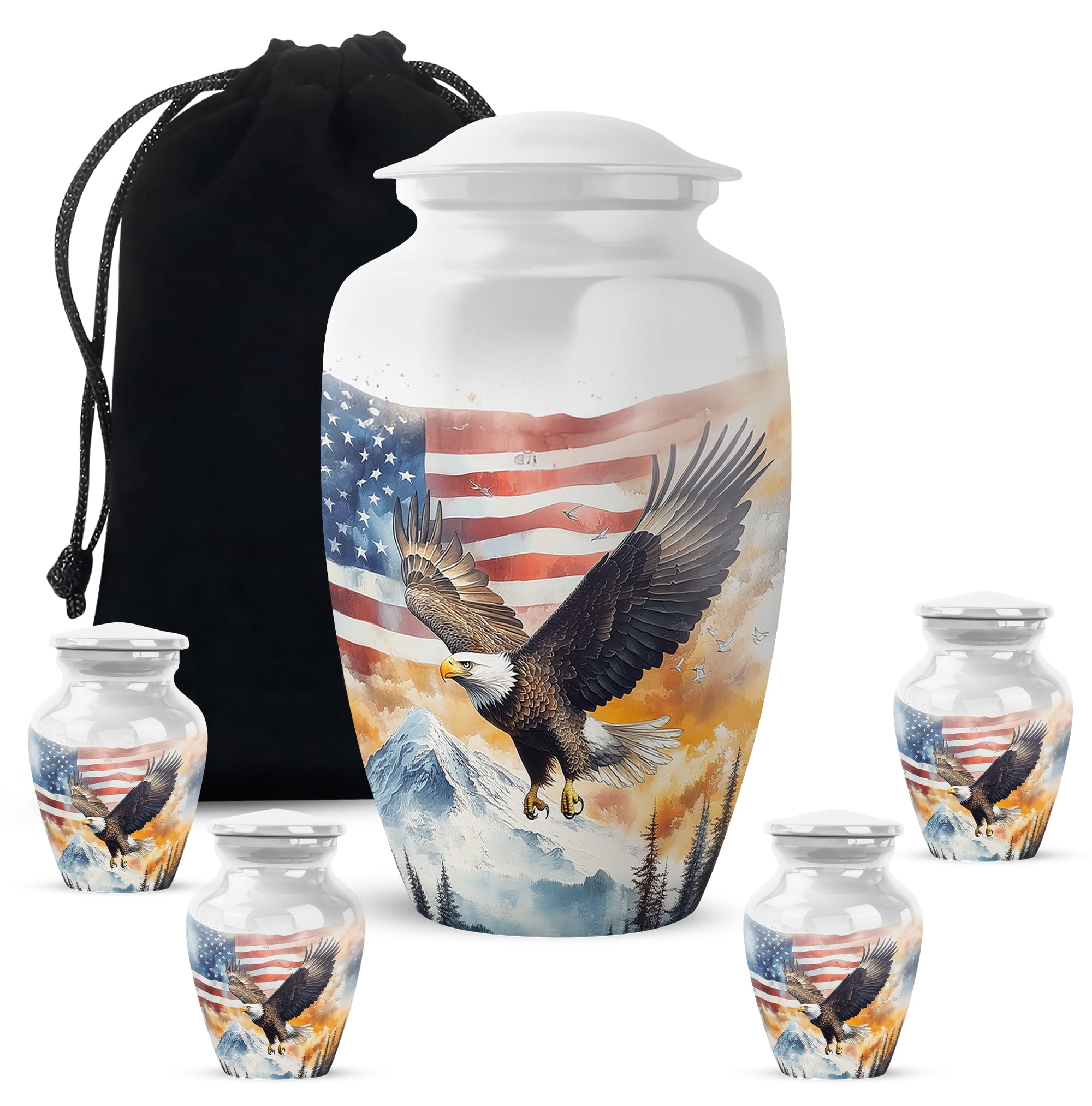 Yatskia White Patriotic Eagle Adult Urns For Human Ashes Men, Small Urns For Human Ashes Keepsake, (Classic 10 Inch and 3 Inch)
