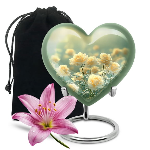 Yatskia White Rose Urns for Human Ashes Adult Male and Female, Large Funeral Urn for Adult Ashes, (Heart Large, 8 Inch)