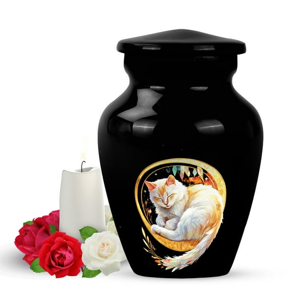 Yatskia White Small Cat Urn for Human Ashes Adult Brother and Sister, Mini Funeral Keepsake Urn for Ashes Adult Male, (Classic Pack of 1, 3 Inch)