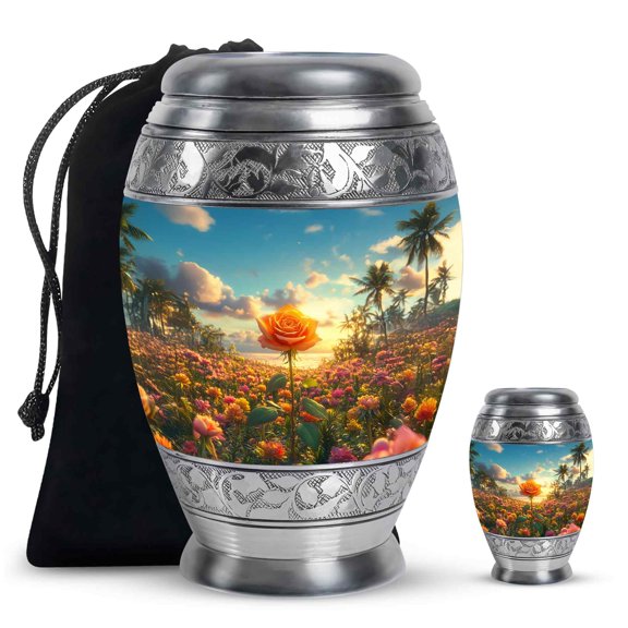Yatskia Yellow Rose Small Urn For Ashes Keepsake, Cremation Urns For Human Ashes Male & Female, (Monar 10 Inch and 3 Inch)