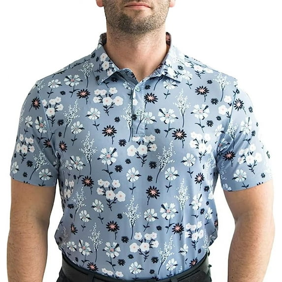 Yatta Golf Mens Standout Performance Short Sleeve Golf Polo Shirt (Vintage Flora, Large)