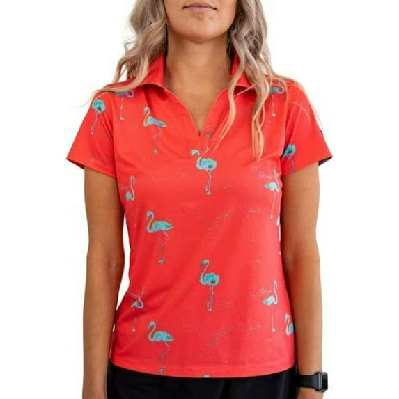 Yatta Golf Womens Standout Performance Short Sleeve Golf Polo Shirt (Just Beachy, Large)