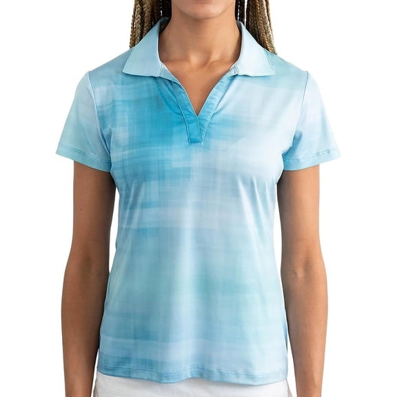 Yatta Golf Womens Standout Performance Short Sleeve Golf Polo Shirt (Vintage Blue, X-Large)