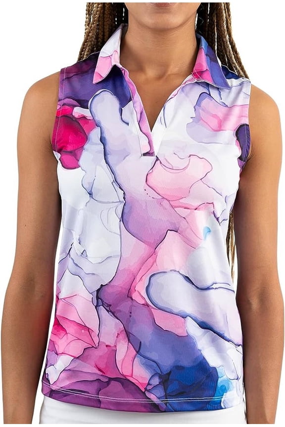 Womens Standout Performance Sleeveless V-Neck Golf Polo Shirt (Purplicious, X-Large)