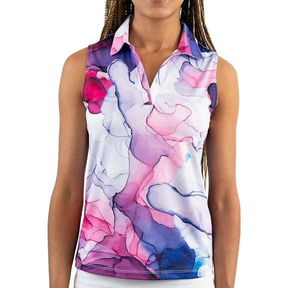 Yatta Golf Womens Standout Performance Sleeveless V-Neck Golf Polo Shirt (Purplicious, X-Large)