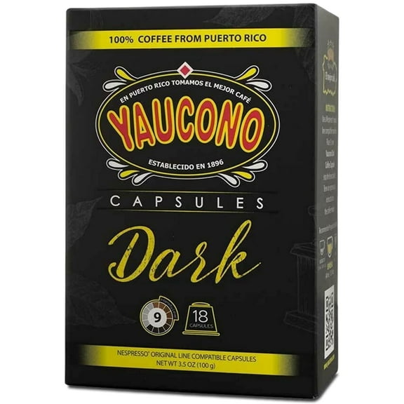 Yaucono Dark Roast Espresso Capsules, 100% Puerto Rican Coffee, 18 Count