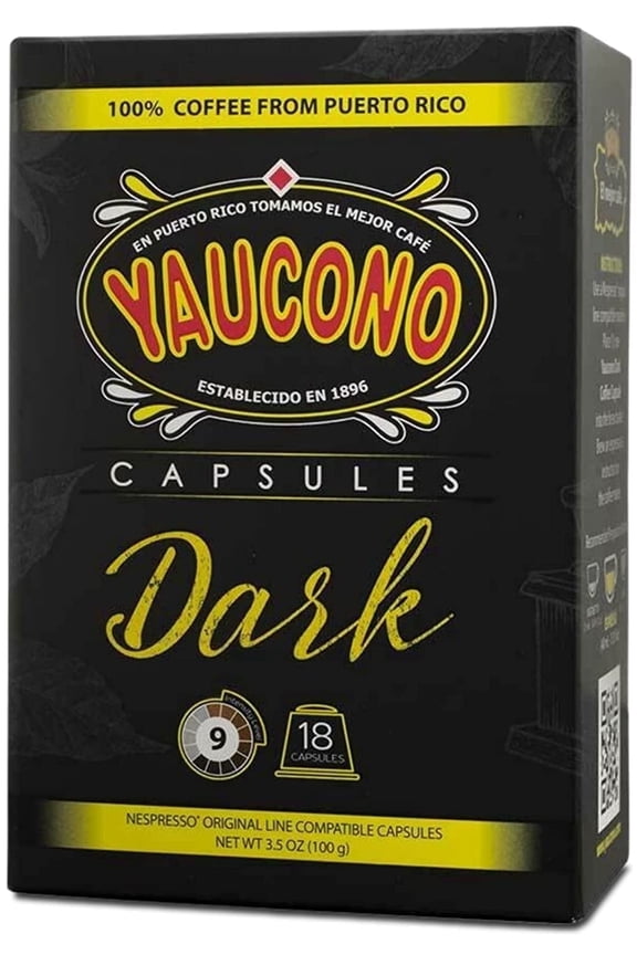 Dark Roast Espresso Capsules, 100% Puerto Rican Coffee, 18 Count