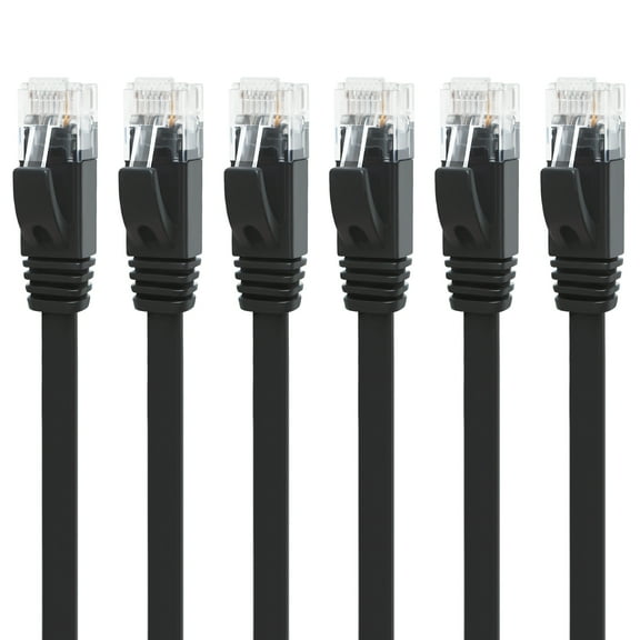 Yauhody CAT 6 Ethernet Cable 5ft CAT6 Patch Cable 1.5m Network Cable 1.5m 6Pack Black High Speed Flat CAT6 Gigabit Internet Network LAN Patchcable for Modem, Router, Gaming(Black/1.5m/6Pack)