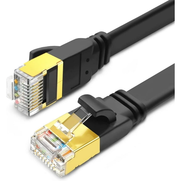 Yauhody CAT8 Ethernet Cable 25ft, High Speed 40Gbps 2000MHz SFTP Flat Internet Network LAN Cable Router, Modem, PC, Switches, Hub, Laptop, Gaming(Black, 25ft/8m)