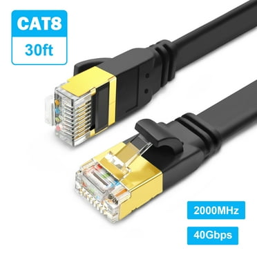 Yauhody CAT8 Ethernet Cable 30ft, High Speed 40Gbps 2000MHz SFTP Flat Internet Network LAN Cable with Gold Plated RJ45 Connector for Router, Modem, PC, Switches, Hub, Gaming,PS5/4 (30ft)
