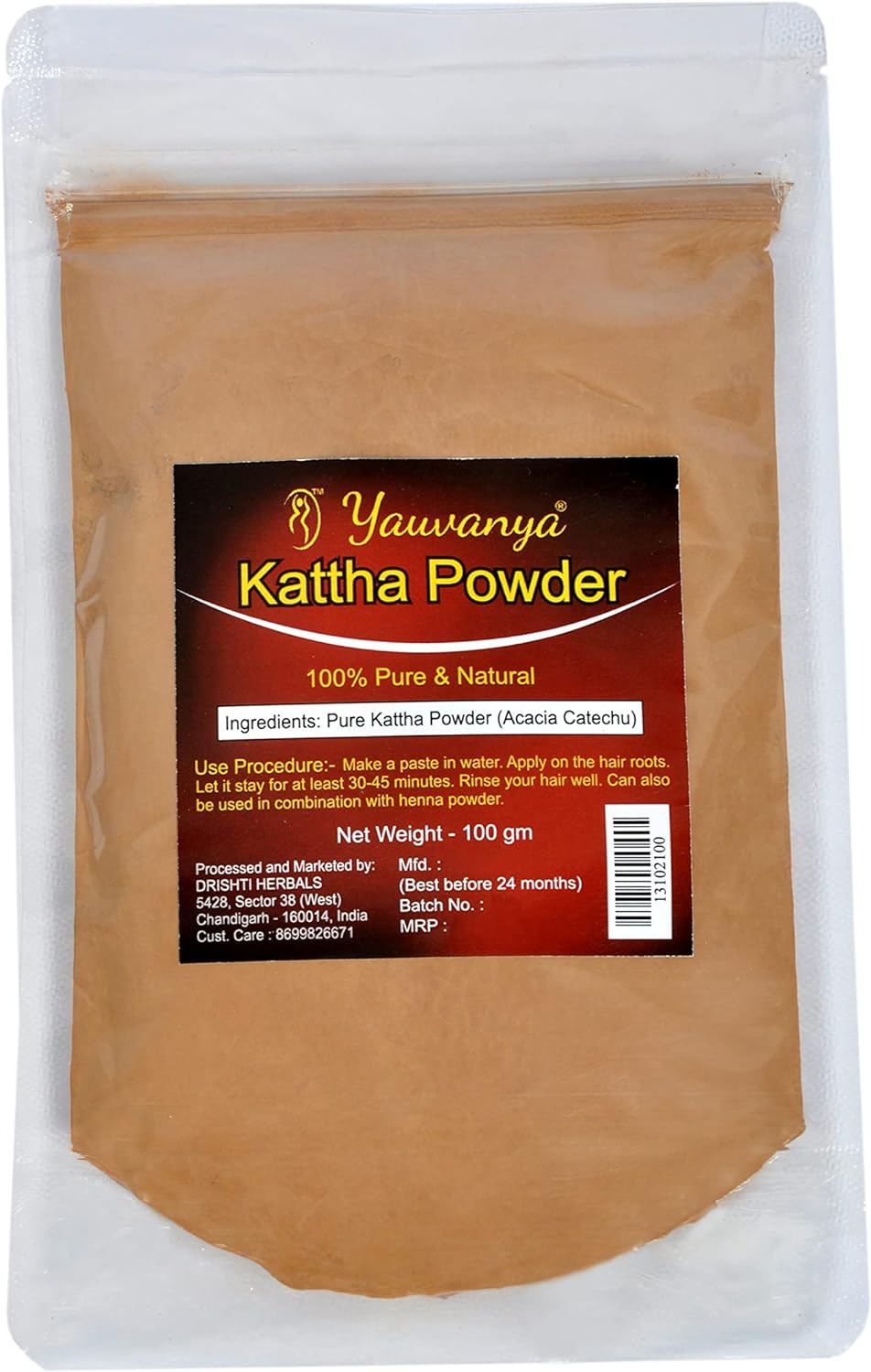 Yauvanya Natural Acacia Catechu Powder Katha Powder for Rich Brown