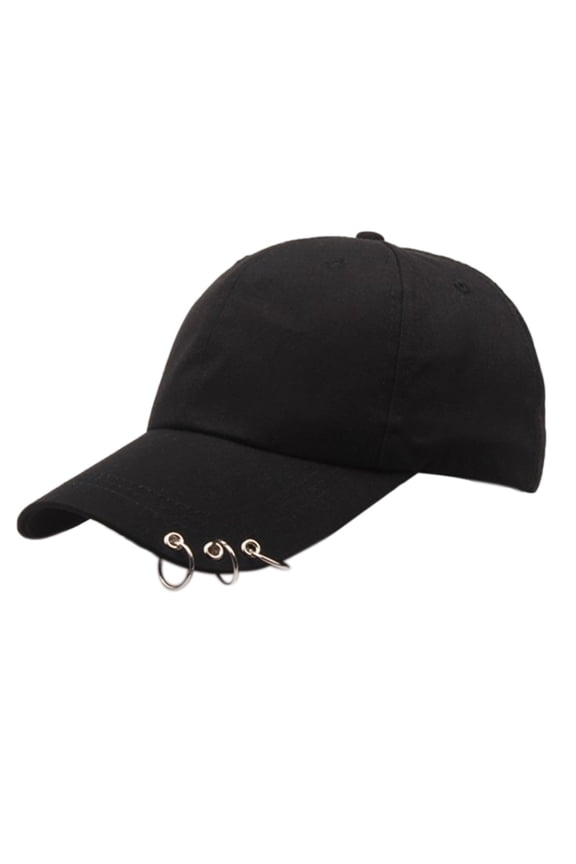 Baseball Cap Women Men Korean Cotton Baseball Cap with 3 Metal Rings Hip Hop Street Solid Color Adjustable for Dad