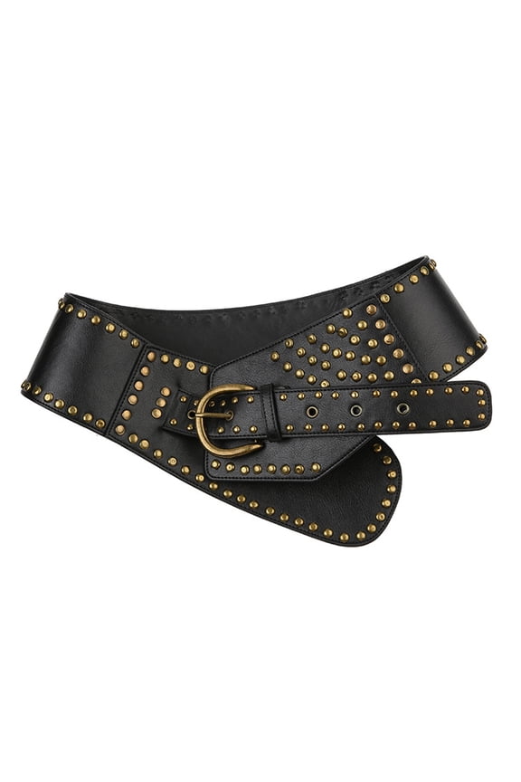 Belt Rivet Studded Belt for Jeans Pants PU Leather Wide Cinchers Belt for Shorts Skirt 2000s Girl Clothing Unisex Waist Decor