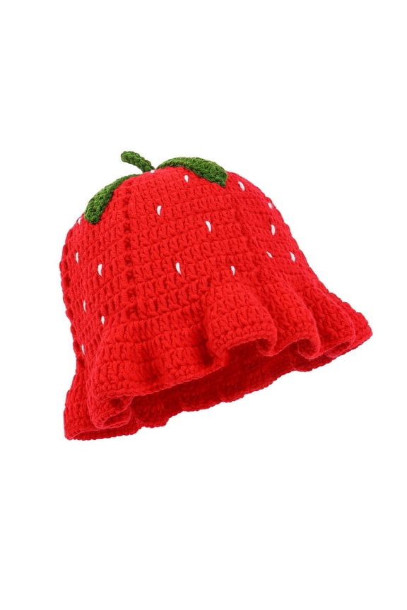 Bucket Hat Handmade Strawberry Hat Handwoven Strawberry Openwork Crocheted Hat for Music Festival Stylish Strawberry Fisherman Hat