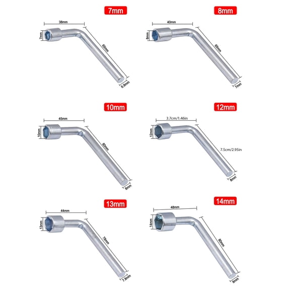 Yauxim Hexagonal Wrench 6 Sizes Metric L Shaped Angled Socket Wrench Elbow Wrench for 7/8/10/12/13/14mm Optional