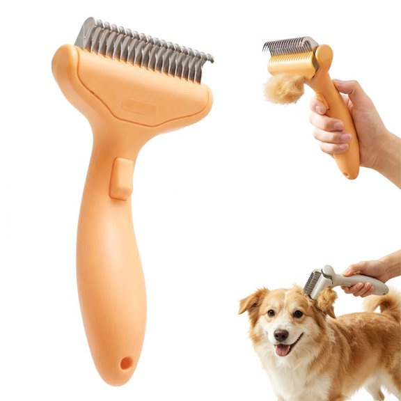 Yavnkory Dual-Sided Dematting Comb for Dogs and Cats Undercoat Rake Pet Grooming Brush for Long Hair Deshedding Loose Fur Removal Tool (Orange, 1PC)