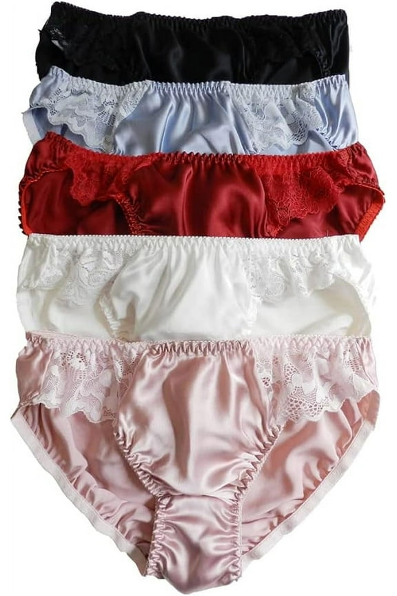 5PCS Women 100% Silk bikini Lace Panties briefs
