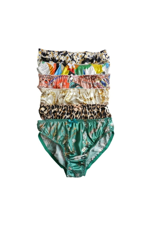 6PCS Women 100% Silk Panties Bikini Flower Briefs