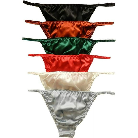 Yavorrs Men's One Elastic Waistband Silk Thongs Underpants, Multicolor (6 Pack)