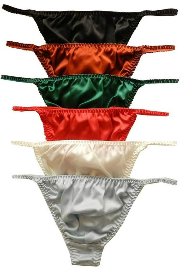 Men's One Elastic Waistband Silk Thongs Underpants, Multicolor (6 Pack)
