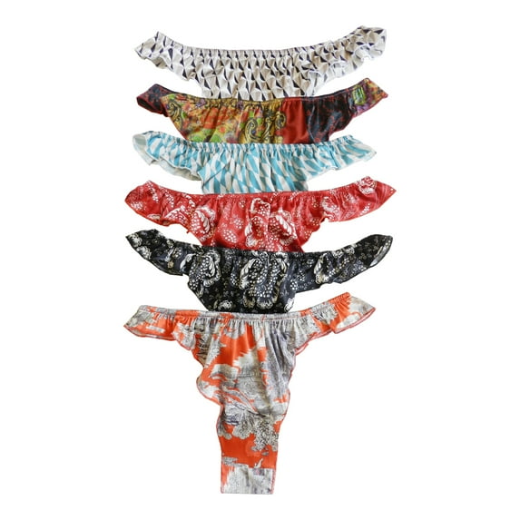 Yavorrs Women's Silk Panties Satin Thongs Ruffle Underwear flower