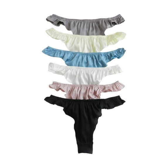 Yavorrs 6PCS Women's Silk Thongs Panties Satin Underwear