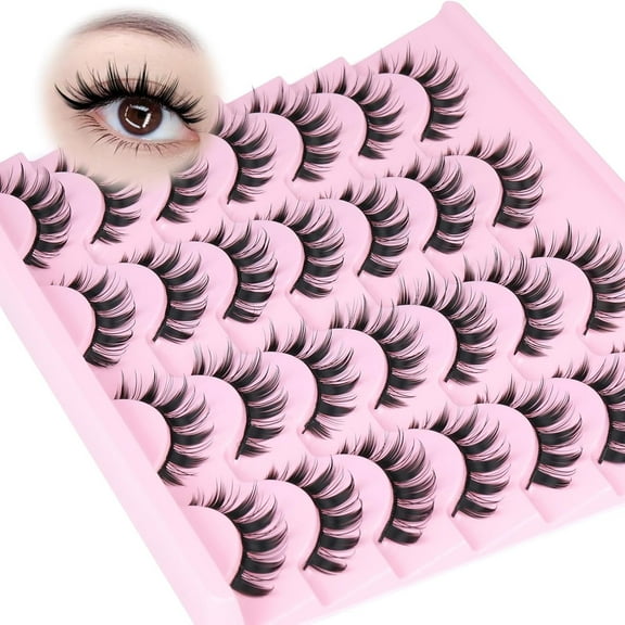 Wispy Manga Lashes 8D Thick & Spiky False Eyelashes 15mm Doll Lashes Anime Eyelashes Style Natural Look 14 Pairs Pack Strip Lashes Look like Eyelash Extension