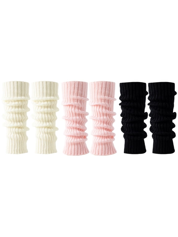 3 Pack Leg Warmers for Women, Soft Striped Ribbed Knit Winter Leg Warmers, Y2k 80s Style Boot Socks for Party, One Size Fits Most