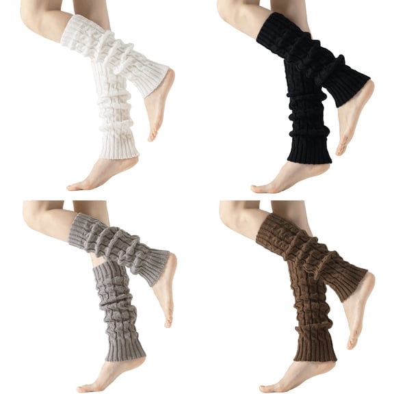 Yawlsow 4 Pairs Leg Warmers for Women, Winter Cable Knit Knee High Warm Y2k Thermal Leg Warmers for 80s Party, Dance Yoga