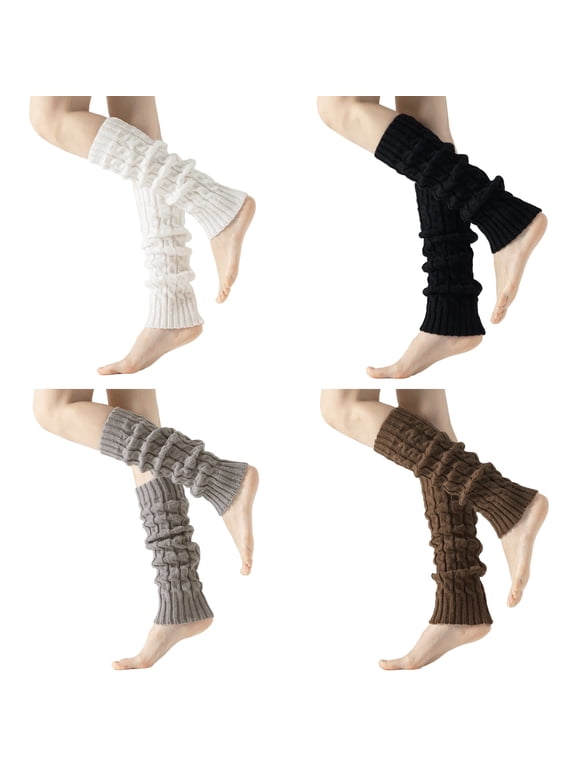 4 Pairs Leg Warmers for Women, Winter Cable Knit Knee High Warm Y2k Thermal Leg Warmers for 80s Party, Dance Yoga