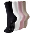 thumbnail image 1 of Yawlsow 4 Pairs Pilates Grip Socks for Woman, Ruffle Frilly Yoga Socks for Barre Ballet Workout Hospital, Size 5-10, 1 of 6