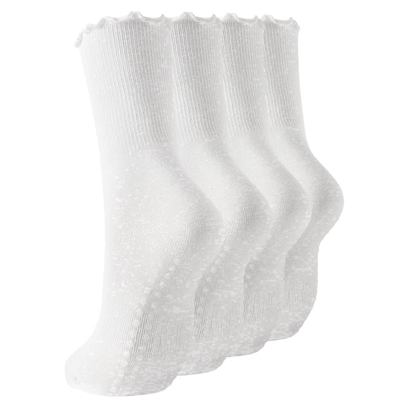 Yawlsow 4 Pairs Pilates Grip Socks for Woman, Ruffle Frilly Yoga Socks for Barre Ballet Workout Hospital, Size 5-10
