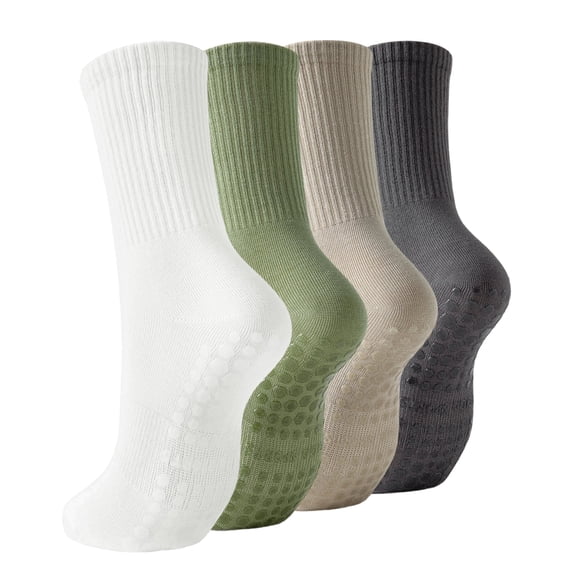 Yawlsow 4 Pairs Pilates Grip Socks for Women, Non Slip Yoga Socks with Arch Support & Breathable Cotton for Barre Ballet Hospital Workout, Size 5-10