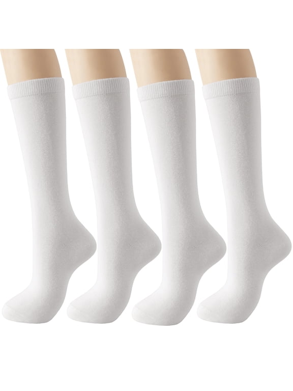 4 Pairs Women's Knee High Socks, Soft Seam Cotton Long Dress Socks, US Size 6-9, 9-11
