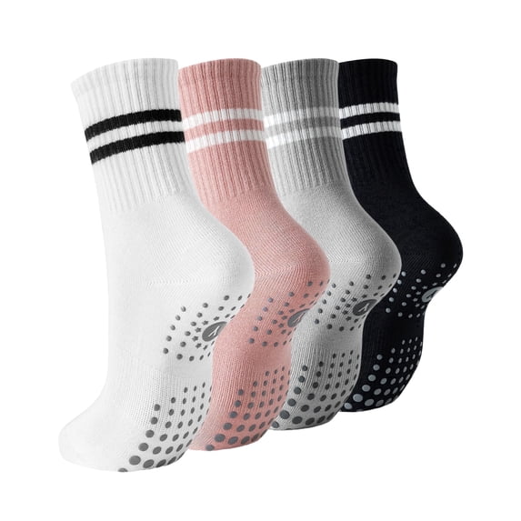 Yawlsow 4 Pairs Pilates Grip Socks for Women, Yoga Grippy Socks for Barre, Hospital, Gym Workout