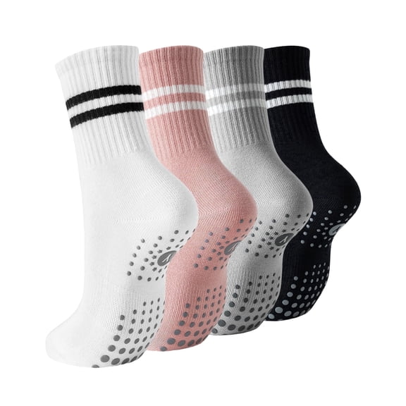 Yawlsow 4 Pairs Pilates Grip Socks for Women, Yoga Grippy Socks for Barre, Hospital, Gym Workout