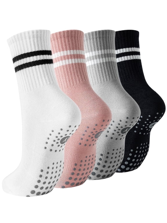 4 Pairs Pilates Grip Socks for Women, Yoga Grippy Socks for Barre, Hospital, Gym Workout